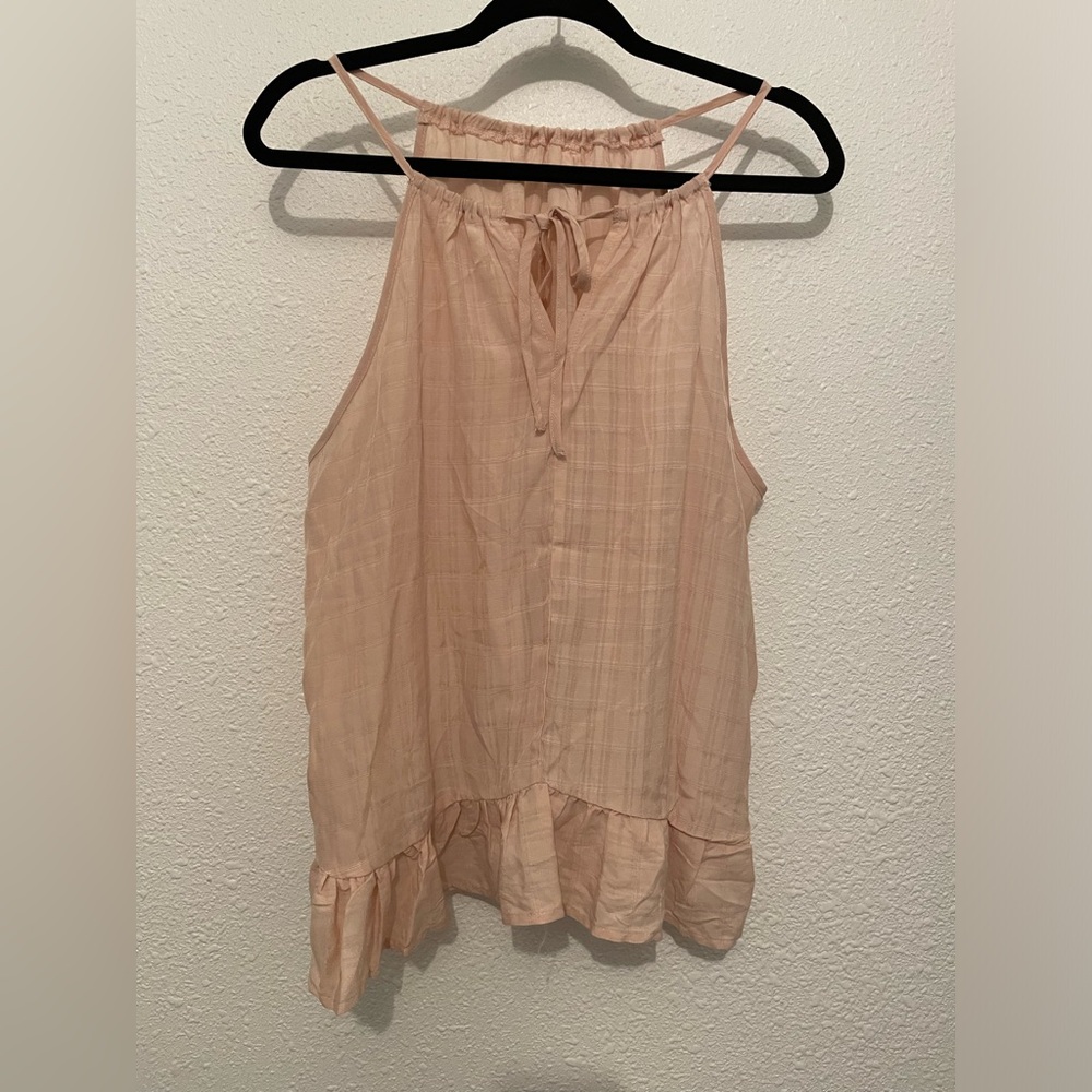 SHEIN Casual solid pink Hanging Neck and Versatile Ruffle Hem Sleeveless shirt